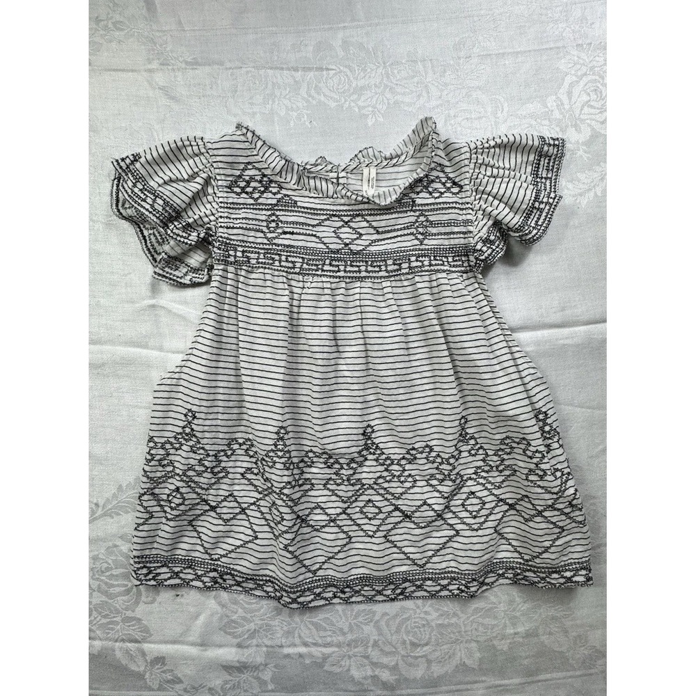 Anthropology Girls Spring Dress B&W Embroidered Small Blouse Dress Boho Beach